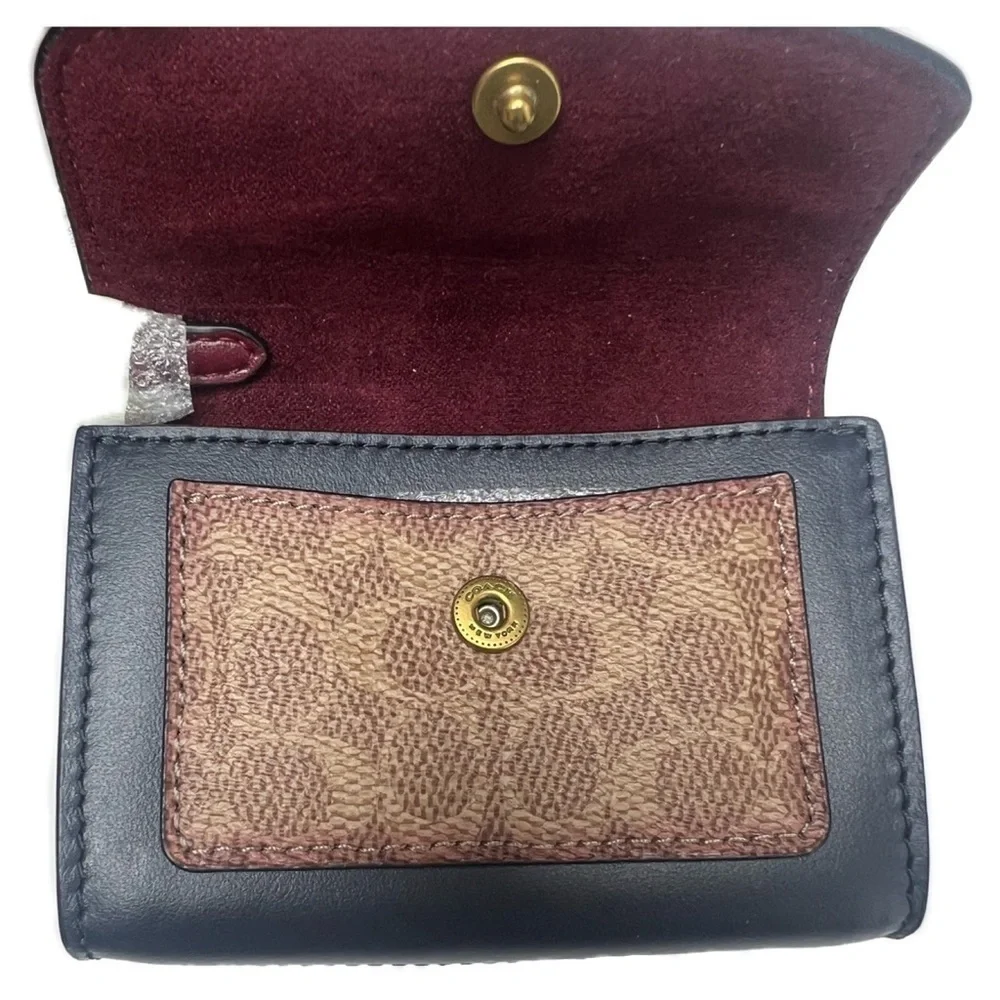 COACH Tea Rose Mini Parker Card Case Key Pouch With Snakeskin Detail Bag